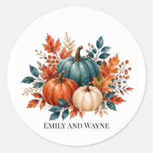 Elegant Rust and Teal Pumpkin Wedding Classic Round Sticker