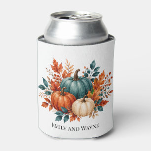 Elegant Rust and Teal Pumpkin Wedding Favour Can Cooler