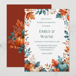 Elegant Rust and Teal Pumpkin Wedding Invitation