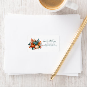 Elegant Rust and Teal Pumpkin Wedding Label