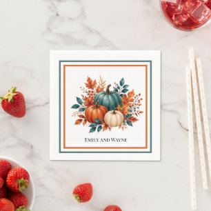 Elegant Rust and Teal Pumpkin Wedding Napkin