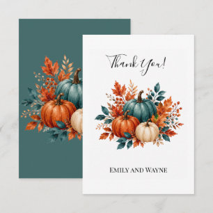 Elegant Rust and Teal Pumpkin Wedding Thank You Card