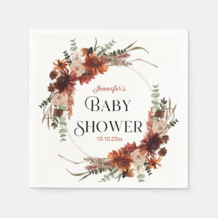 Elegant Rust Autumn Floral Wreath Baby Shower Napkin