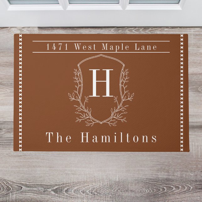 Elegant rust copper family monogram address doormat (Creator Uploaded)