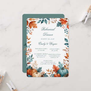 Elegant Rust & Dark Teal Pumpkin Rehearsal Dinner Invitation