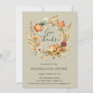 Elegant Rust Foliage Give Thanks Invitation