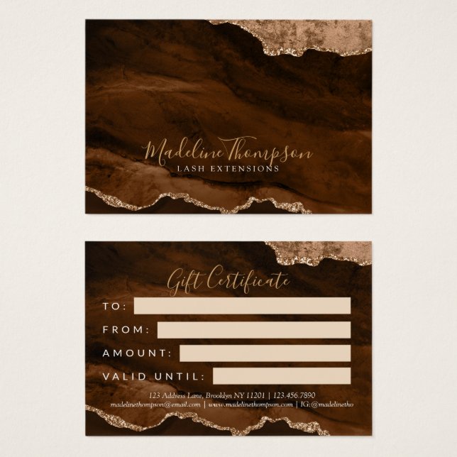 Elegant Rust Gold Agate Business Gift Certificate (Front & Back)