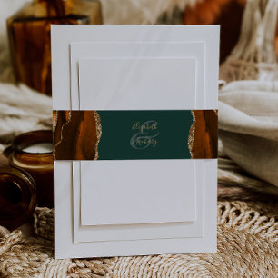 Elegant Rust Gold Agate Green Wedding Invitation Belly Band