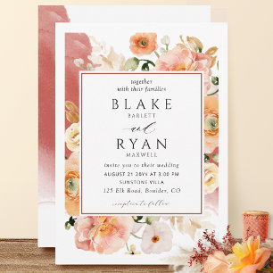 Elegant ,Rust Orange Blush Peach Botanical Wedding Invitation