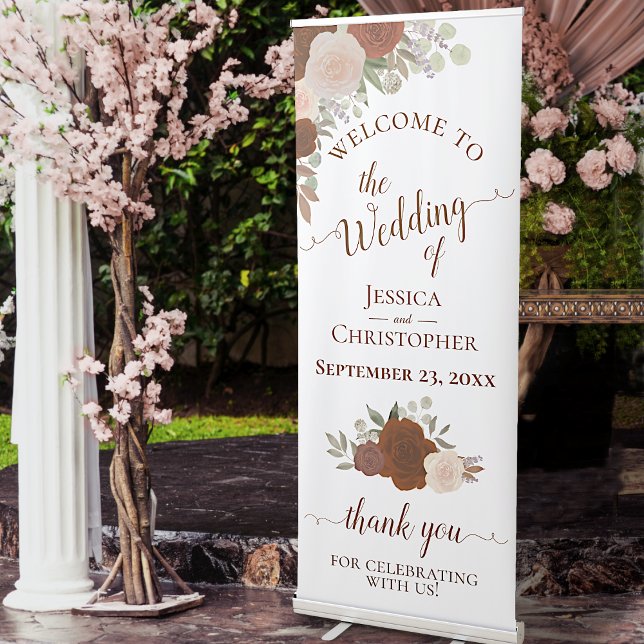 Elegant Rust Orange Boho Roses Wedding Welcome Retractable Banner (Creator Uploaded)