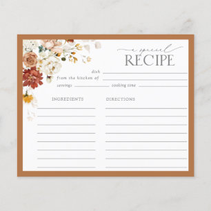 Elegant Rust Orange Bridal Shower Recipe Card