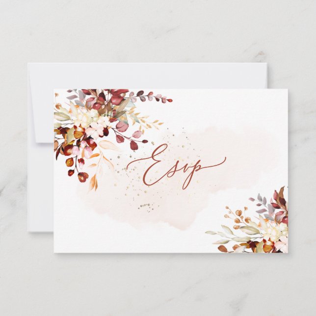 Elegant Rust Orange Fall Eucalyptus, Meal RSVP Invitation (Back)