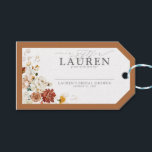 Elegant Rust Orange Floral Bridal Shower No Wrap Gift Tags<br><div class="desc">Enclose this gift tag with your invitations for your guests to attach to their gifts. Designed to match my bestselling Elegant Rust Orange Watercolor Floral Bridal Shower Suite, this No Wrap gift tag features the same elegant script calligraphy and text, hand painted watercolor florals, and rust burnt orange border. The...</div>