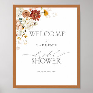 Elegant Rust Orange Floral Bridal Shower Welcome Poster