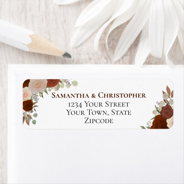 Elegant Rust Orange Floral Wedding Return Address (Insitu)