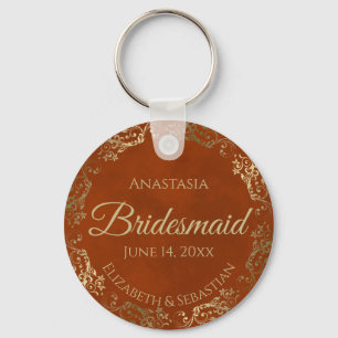 Elegant Rust Orange & Gold Bridesmaid Wedding Gift Key Ring