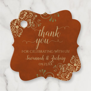 Elegant Rust Orange & Gold Curls Wedding Thank You Favour Tags
