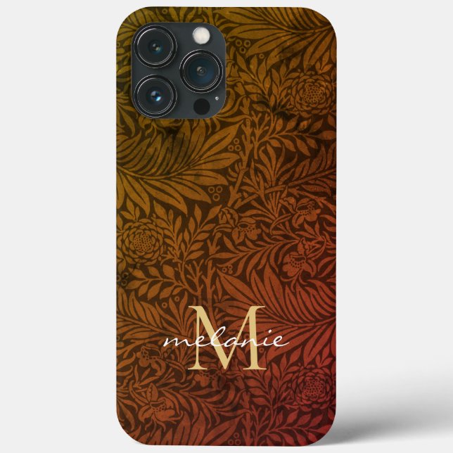 Elegant Rust Orange Gold Floral Script Monogram Case-Mate iPhone Case (Back)