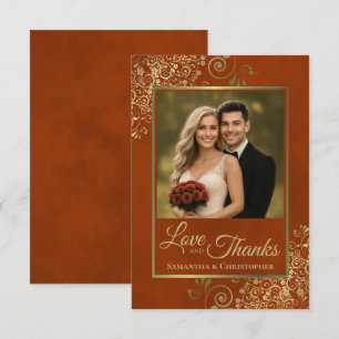 Elegant Rust Orange & Gold Love & Thanks Wedding Thank You Card