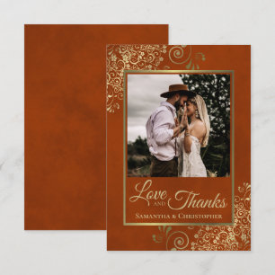 Elegant Rust Orange & Gold Love & Thanks Wedding Thank You Card