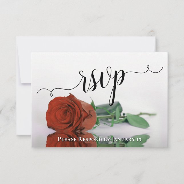 Elegant Rust Orange Reflecting Rose Wedding RSVP Card (Front)