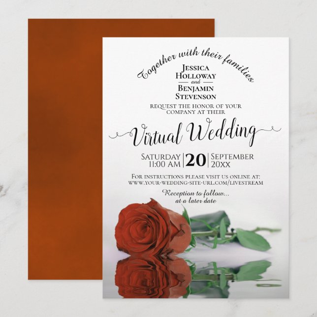 Elegant Rust Orange Romantic Rose Virtual Wedding Invitation (Front/Back)
