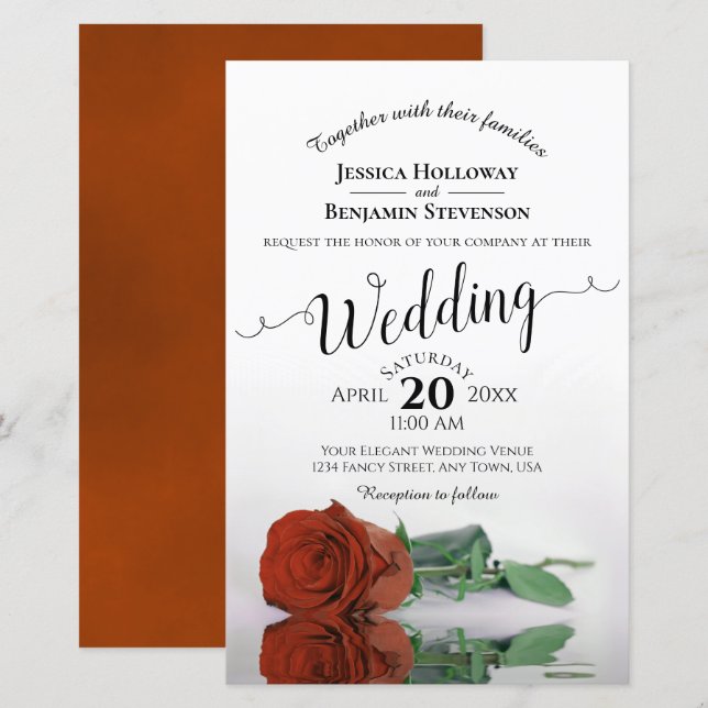 Elegant Rust Orange Rose BUDGET Wedding Invitation (Front/Back)