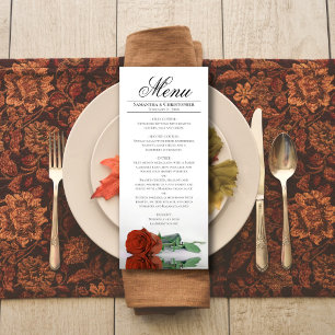 Elegant Rust Orange Rose Reflections Wedding Menu