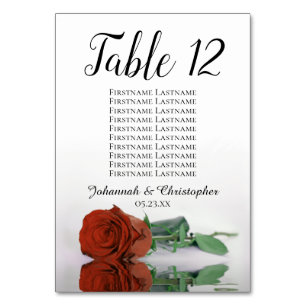 Elegant Rust Orange Rose Seating Chart Wedding Table Number