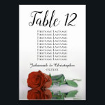 Elegant Rust Orange Rose Seating Chart Wedding Table Number<br><div class="desc">These table number cards will make it easy for your guests to find their seats at your wedding reception. They feature a simple yet elegant design with lacy script calligraphy and a single rust orange or burnt umber coloured rose lying on its side with ripples waves and reflections. The card...</div>