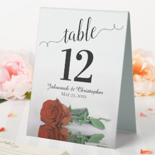 Elegant Rust Orange Rose Wedding Table Number