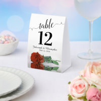Elegant Rust Orange Rose Wedding Table Number
