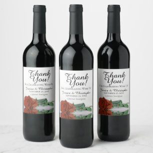 Elegant Rust Orange Rose Wedding Thank You Wine Label