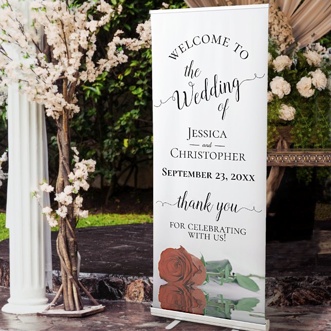 Elegant Rust Orange Rose Wedding Welcome Retractable Banner (Creator Uploaded)