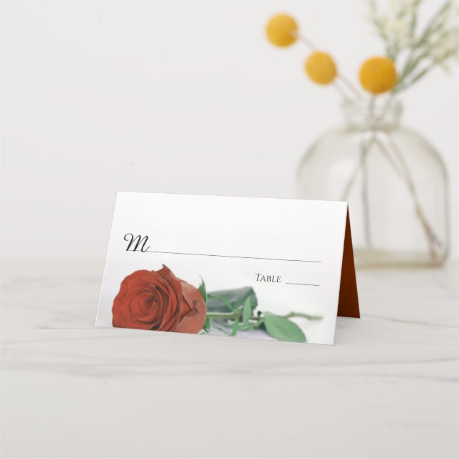 Elegant Rust Orange Rose Wedding Write-In Place Card (Front)