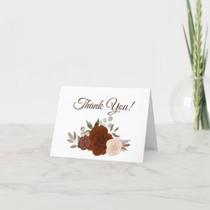 Elegant Rust Orange Watercolor Roses Wedding Photo Thank You Card