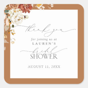 Elegant Rust Orange Watercolor Shower Thank You Square Sticker