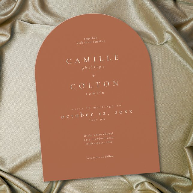 Elegant Rust Terracotta Minimalist Arch Wedding Invitation (Creator Uploaded)