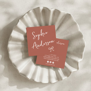 Elegant Rust Terracotta Script with Bow        Square Business Card