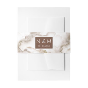 Elegant Rust Watercolor Monogrammed Wedding Invitation Belly Band