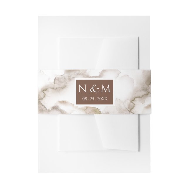 Elegant Rust Watercolor Monogrammed Wedding Invitation Belly Band (Front Example)