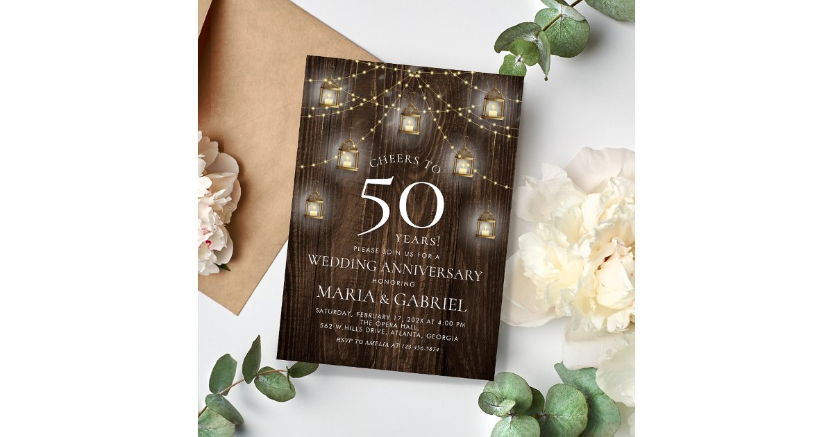 Elegant Rustic 50th Wedding Anniversary Invitation | Zazzle