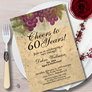 Elegant Rustic 60th Birthday Wine Country Themed Invitation