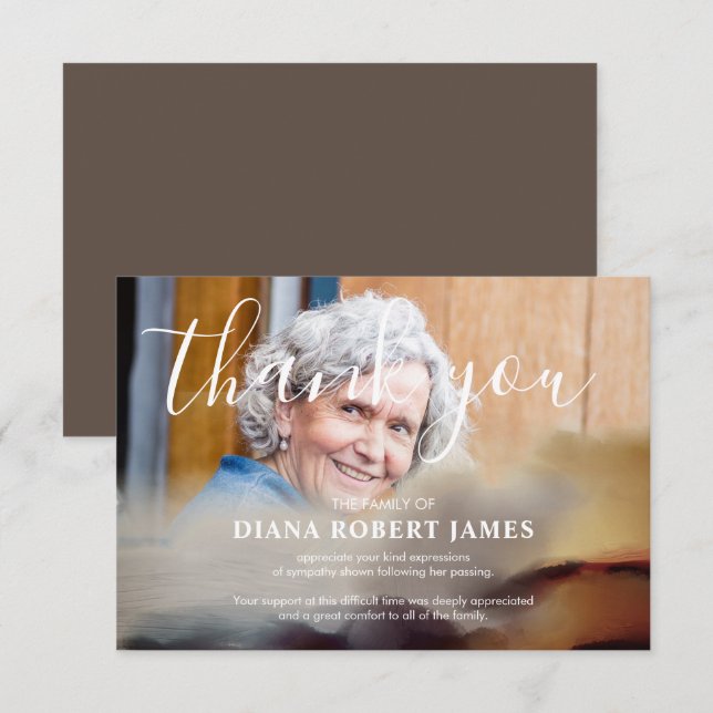 Elegant Rustic Abstract Typography Sympathy Photo Thank You Card (Front/Back)