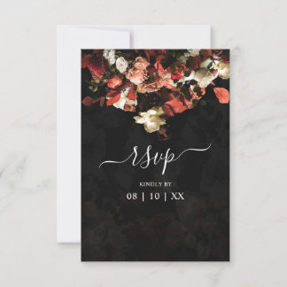 Elegant Rustic Autumn Flowers Wedding RSVP Card
