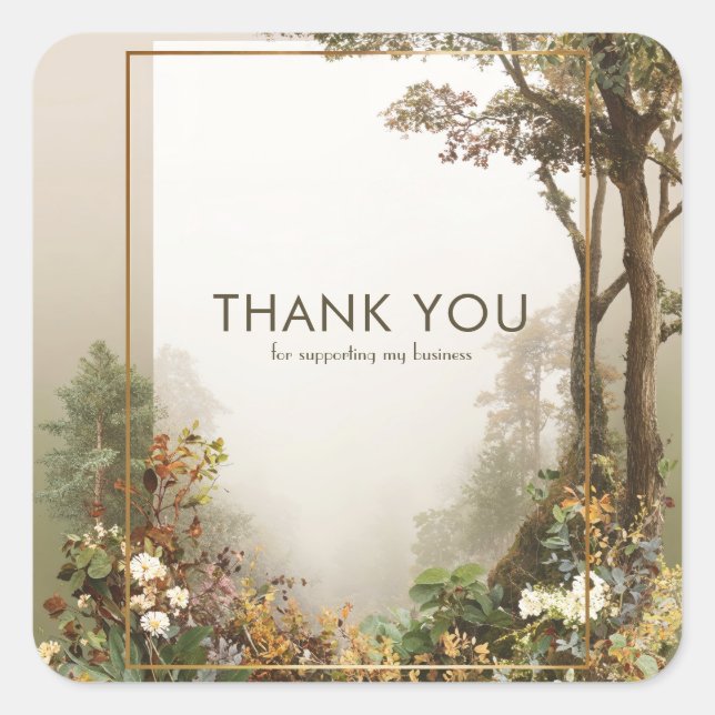 Elegant Rustic Autumn Forest Gold Frame Square Sticker (Front)