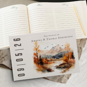Elegant rustic autumn landscape wedding guest book