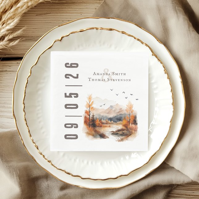 Elegant Rustic Autumn Landscape Wedding Napkin (Creator Uploaded)
