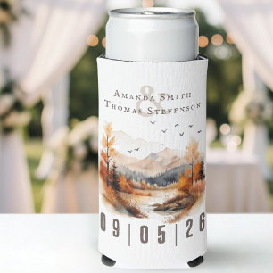 Elegant Rustic Autumn Landscape Wedding Seltzer Can Cooler