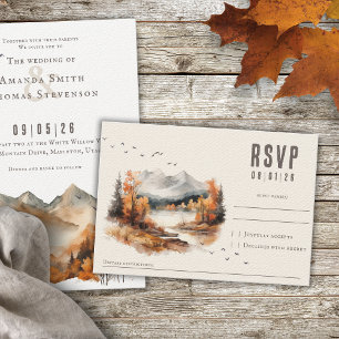 Elegant rustic autumn landscape wowen texture RSVP card